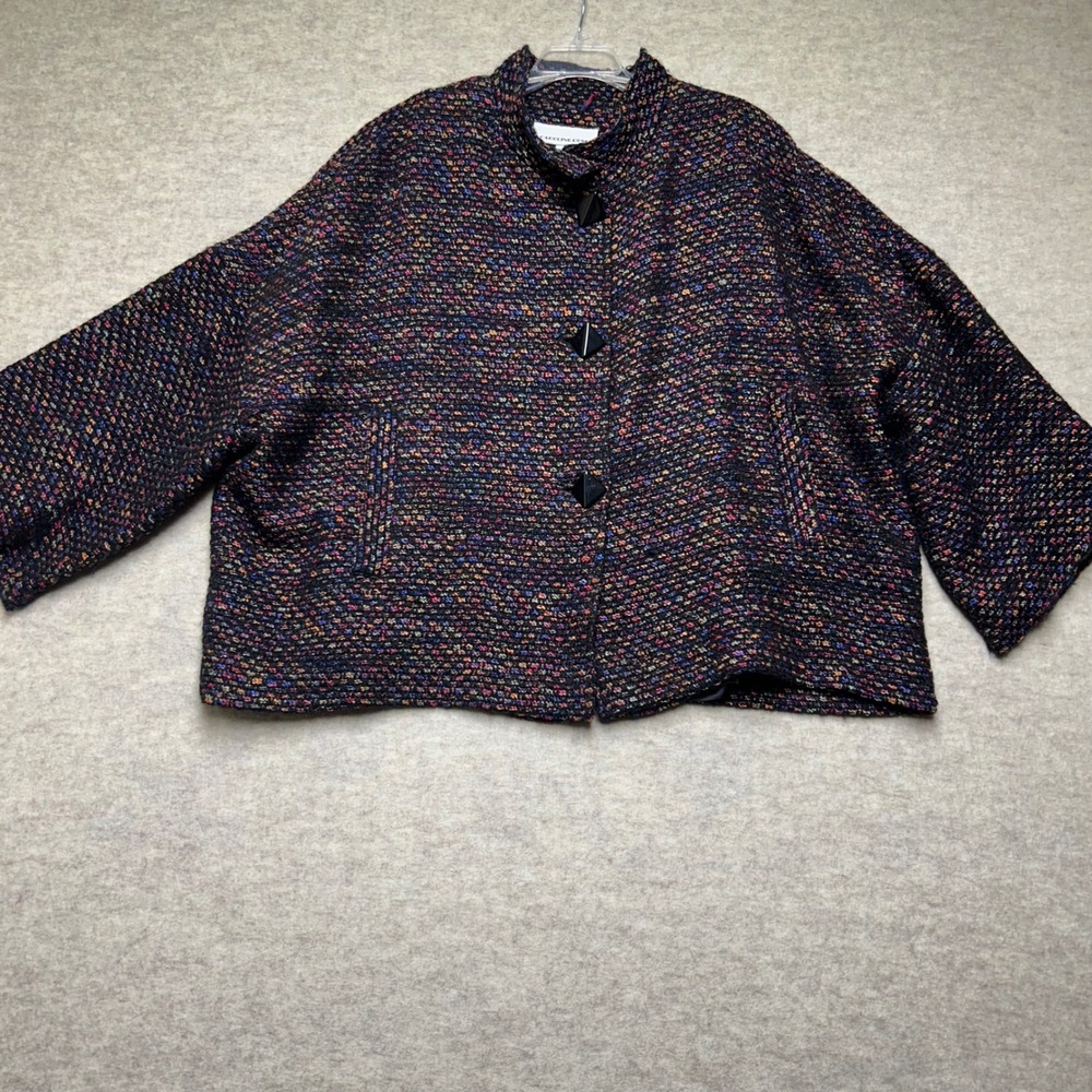 Caroline Rose One Size Multicolor‎ Tweed Jacket Button Front Pockets Made in USA